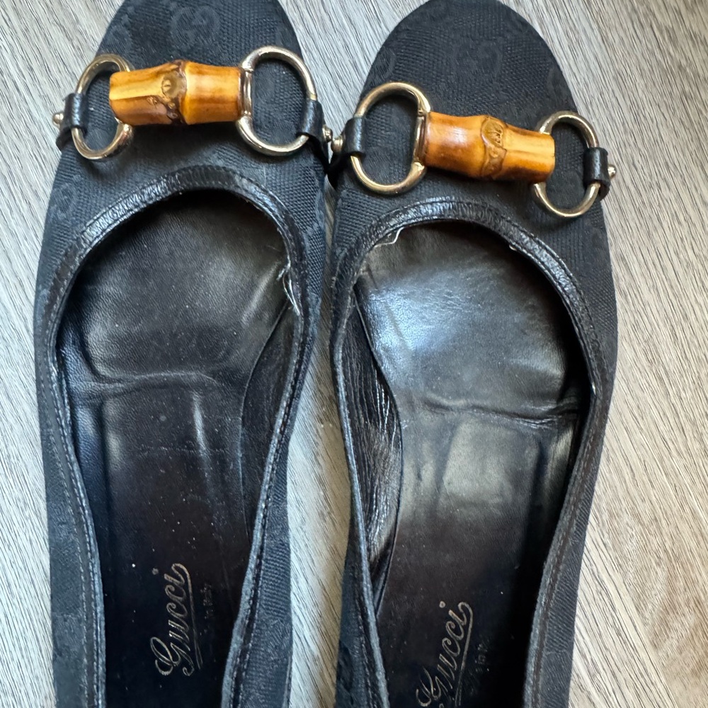 Vintage GUCCI Bamboo Horsebit Ballet Flats GG Canvas Monogram
